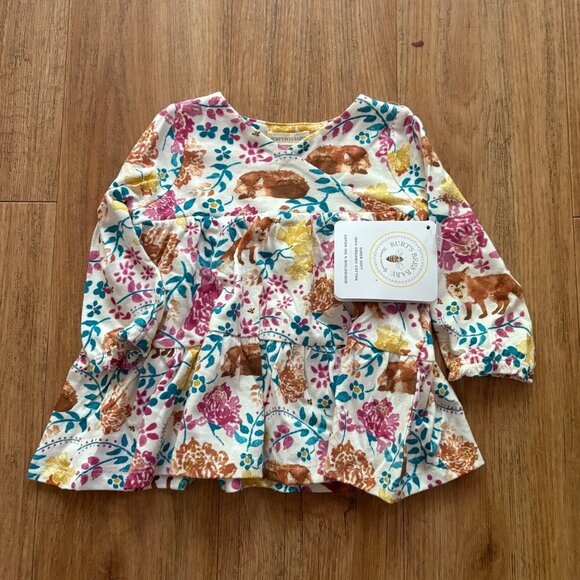 Burt’s Bees Half Sleeve Tunic Dress Floral Wolf NWT 1 Piece Sz 3-6 M - Picture 2 of 5